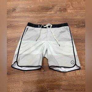 Vuori Black and Gray Striped Swim Shorts